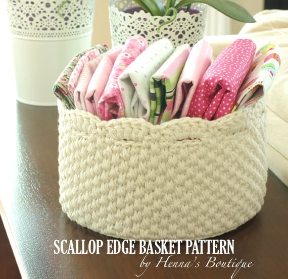 Crochet Basket Pattern - Round Scallop Edge Basket - PDF