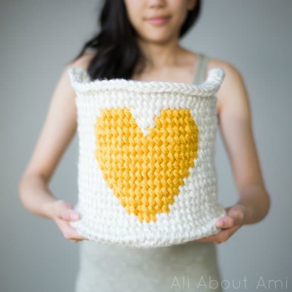 Crochet Heart Basket