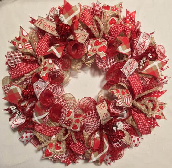 This ribbon wreath is one of the prettiest Valentine's Day Decoration Ideas