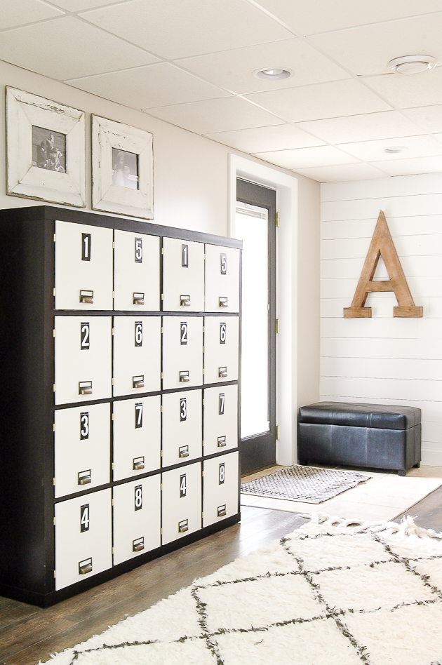 Ikea Kallax cube shelves transformed into farmhouse style lockers