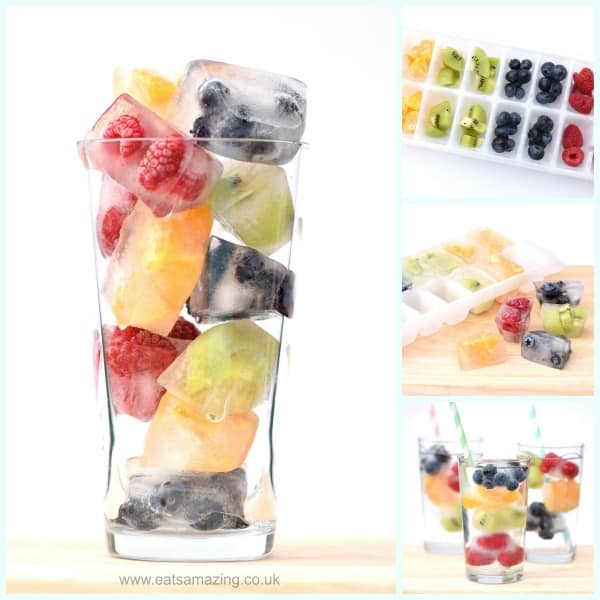 Freeze rainbow fruit into ice cubes to jazz up your water this summer! 