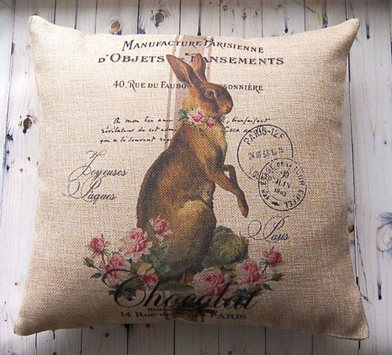 Farmhouse style easter bunny pillow