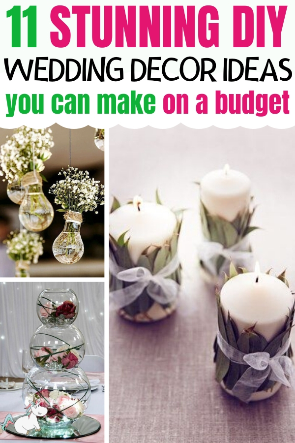 11 Stunning DIY Wedding Decorations You Can Make On A Small Budget! Are you looking for beautiful wedding decorations for your budget wedding? Then look no further than these cheap wedding decorations for your reception, centerpieces and more! don't miss them #weddingdecorations #diywedding #themummyfront