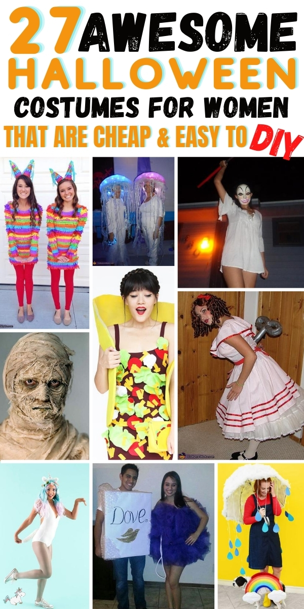 27 DIY Halloween costumes for Women That are Cheap and Easy To Do! Looking for an easy Halloween costume that will wow your friends but cost you minimum time & effort to make? Look no further than this list of Halloween costumes for women... you're sure to find all the inspiration you need! Includes helpful hints and tips too! #halloweencostumesforwomen #halloweencostumes #diyhalloweencostumes