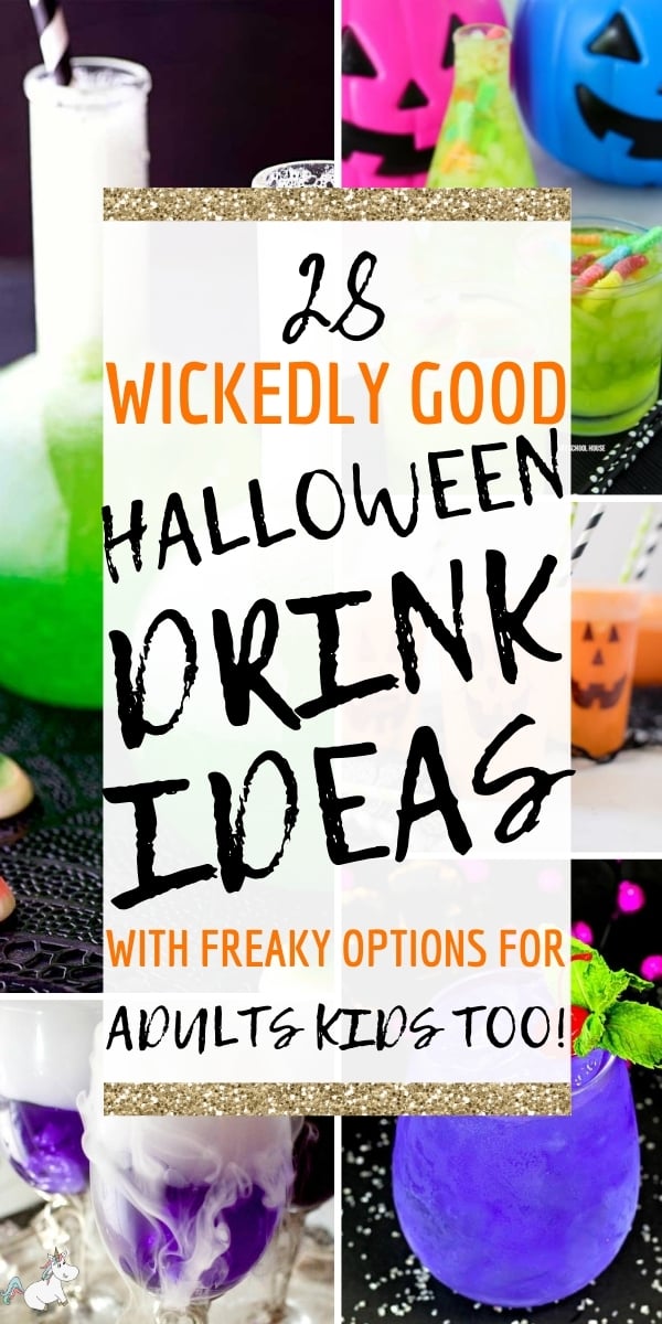 28 Wicked Drink Ideas For Halloween (Adult & Kid-friendly Options) Delight your guests with crazy and spooky Halloween cocktails that all taste amazing! You'll find great Halloween drinks to make ahead & easy drink recipes to make as you go! Got little ones attending your party? No worries! We've got some super spooky Halloween drink ideas for kids too! Check the out now! #halloweendrinks #halloweenparty #halloweencocktails