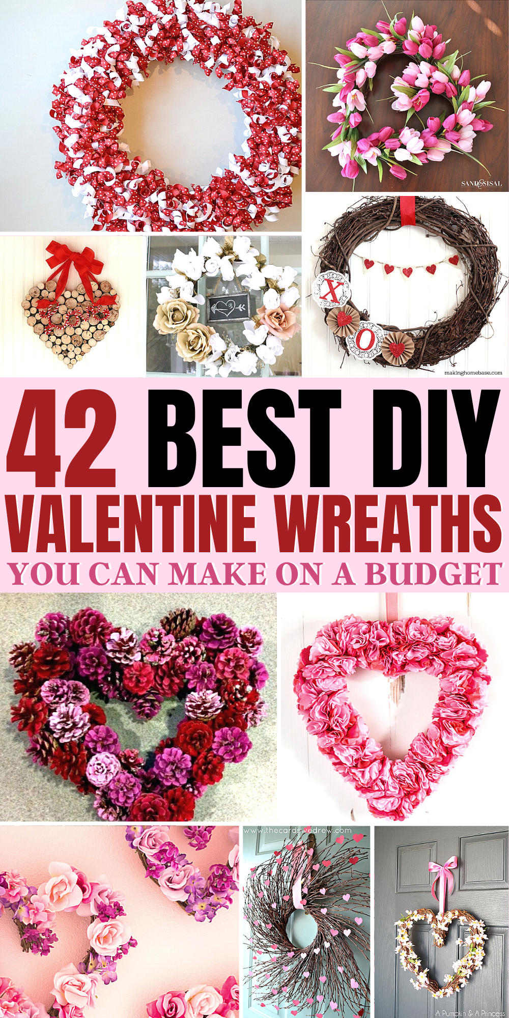 42 DIY Valentine Wreaths Ideas for your home. #valentinesday #valentinesdiy #valentineswreath