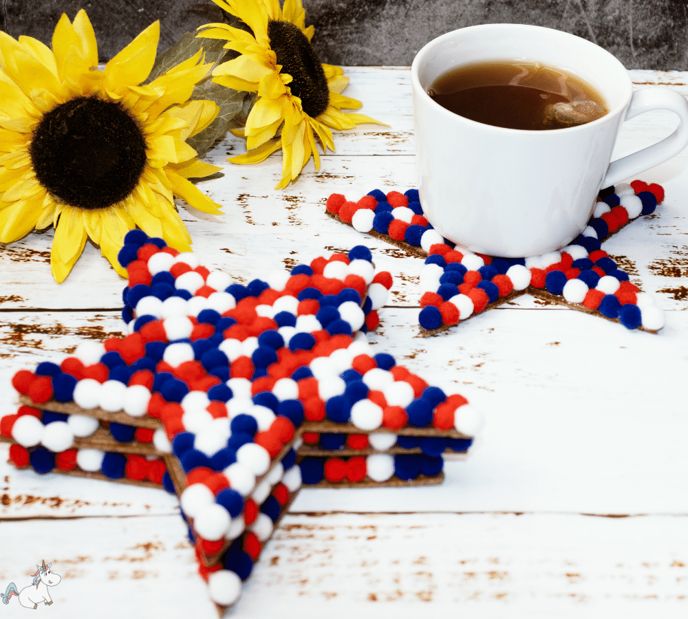 4th July Pom Pom Coaster Set