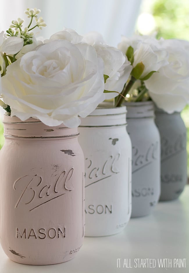 Distressed painted mason jars
