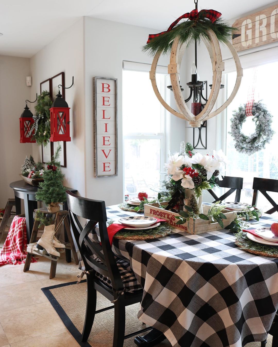 Black and white buffalo plaid Christmas decor