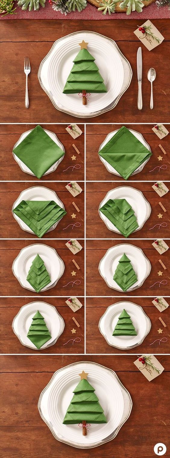 Christmas tree napkins are one of the most popular tabletop Christmas decor ideas!