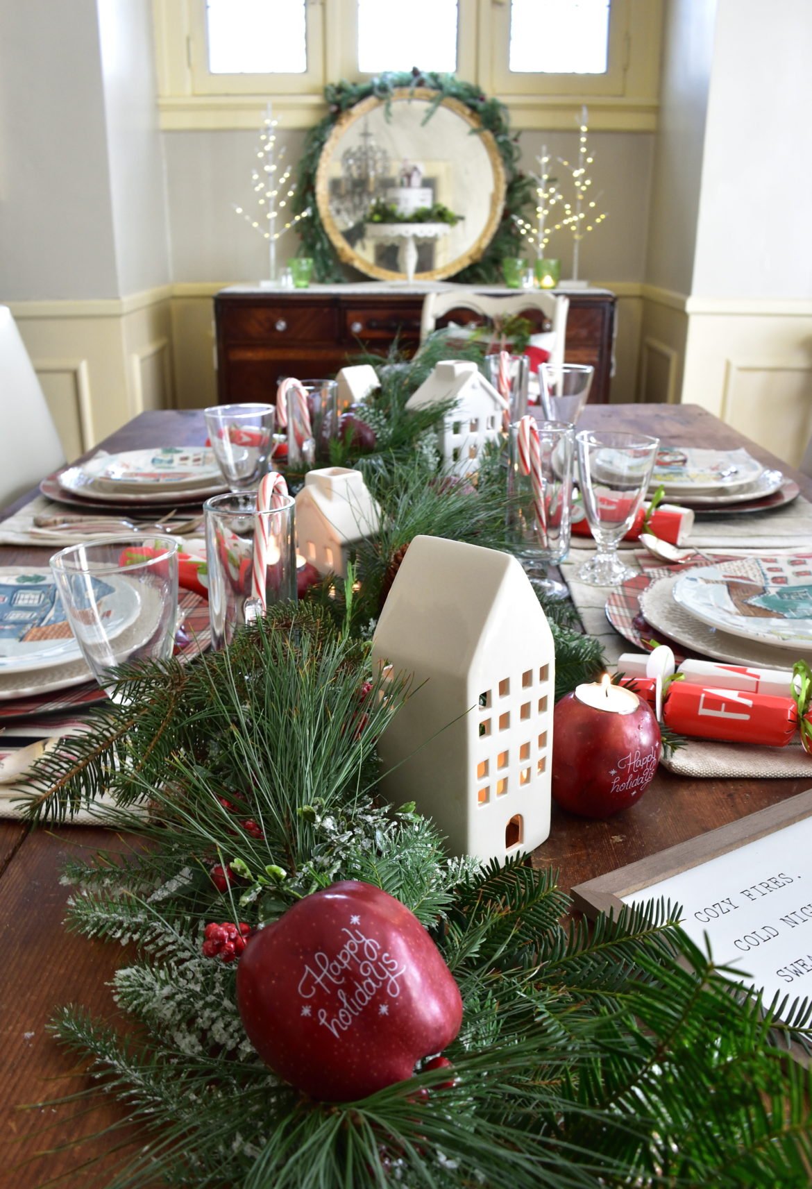 Christmas tablescape with apple votives