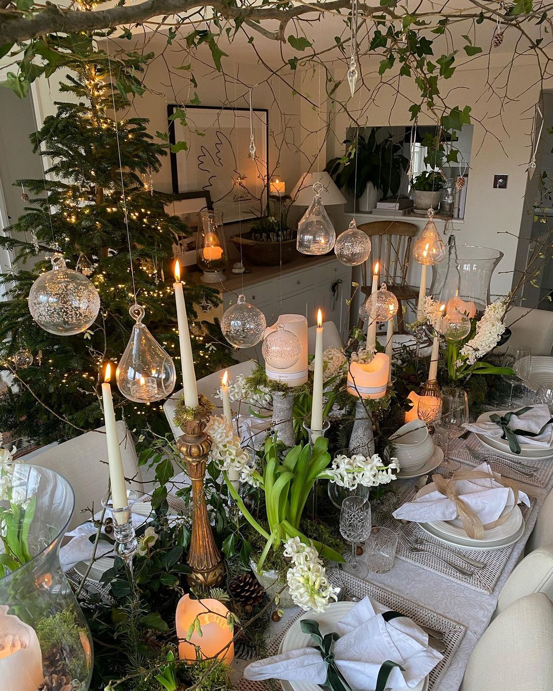 Stunning Christmas tablescape with green foliage