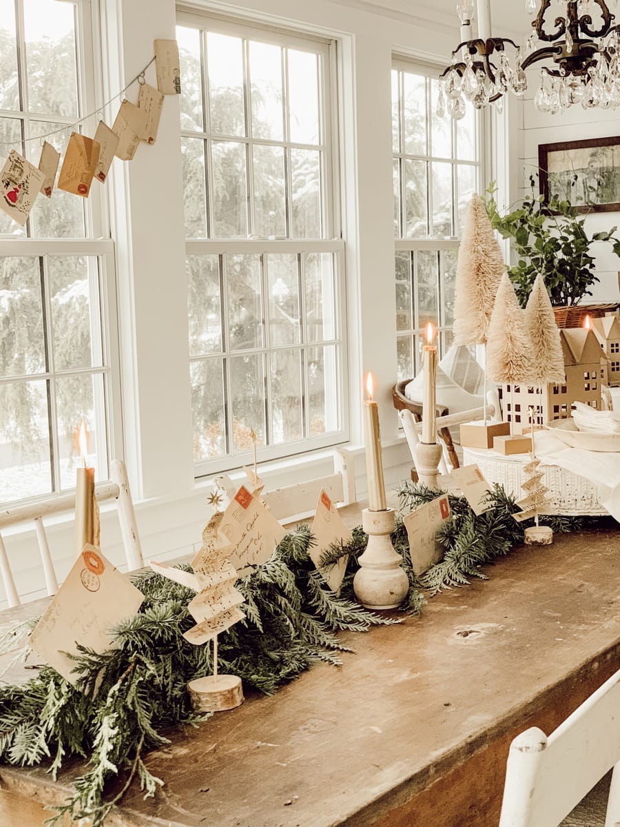 Vintage letters and envelopes make this stunning cozy tablescape