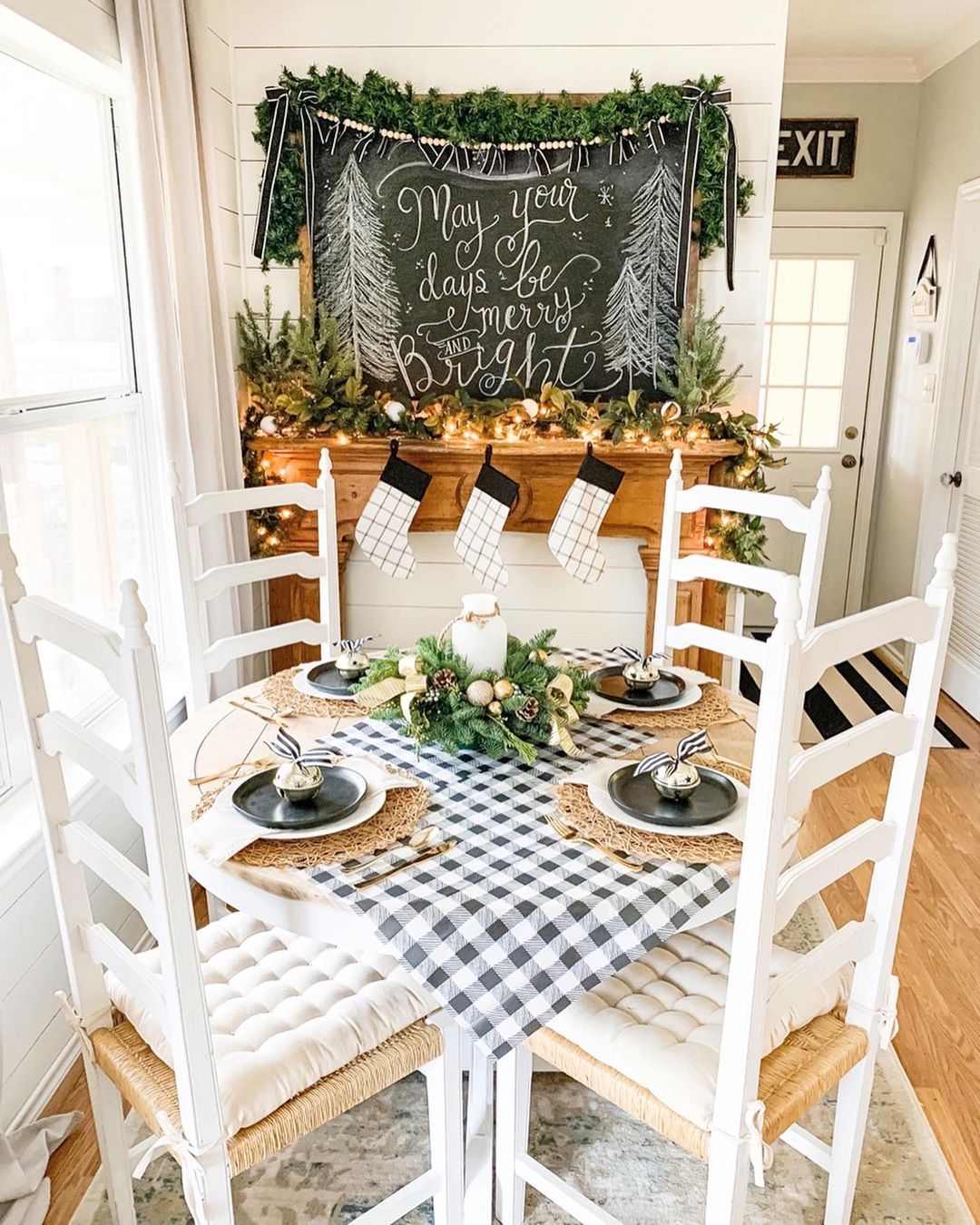 Small round farmhouse table with wreath centrepiece