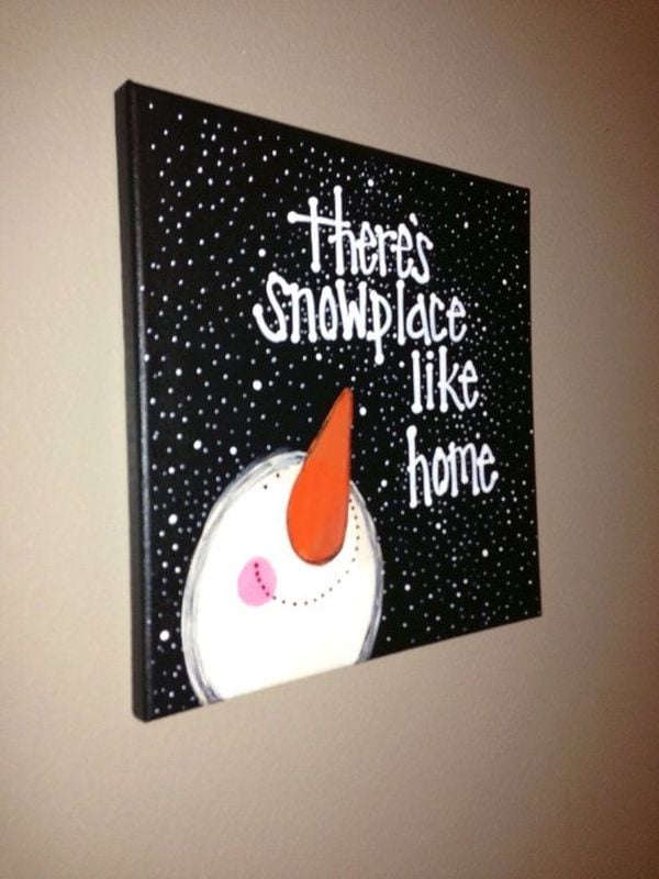 Adorable snowman canvas painting