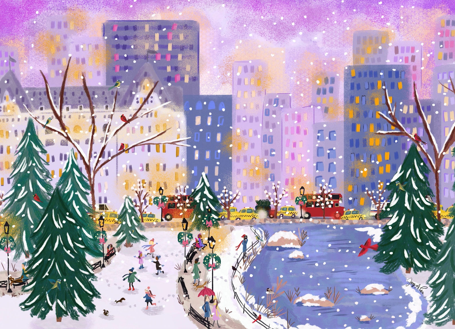 Central park in winter painting