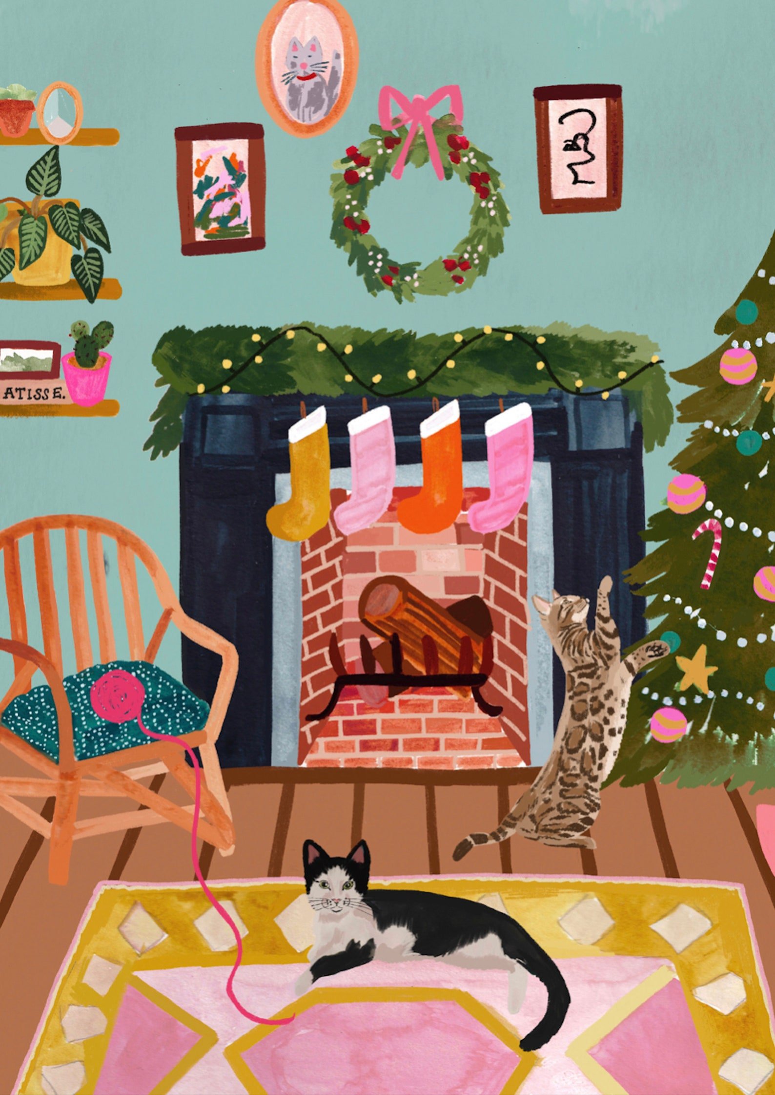 Cozy Cat By The Fireplace Painting
