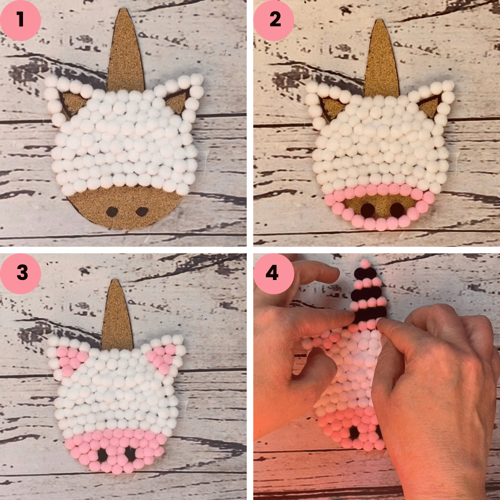 Unicorn coaster pom pom placement order