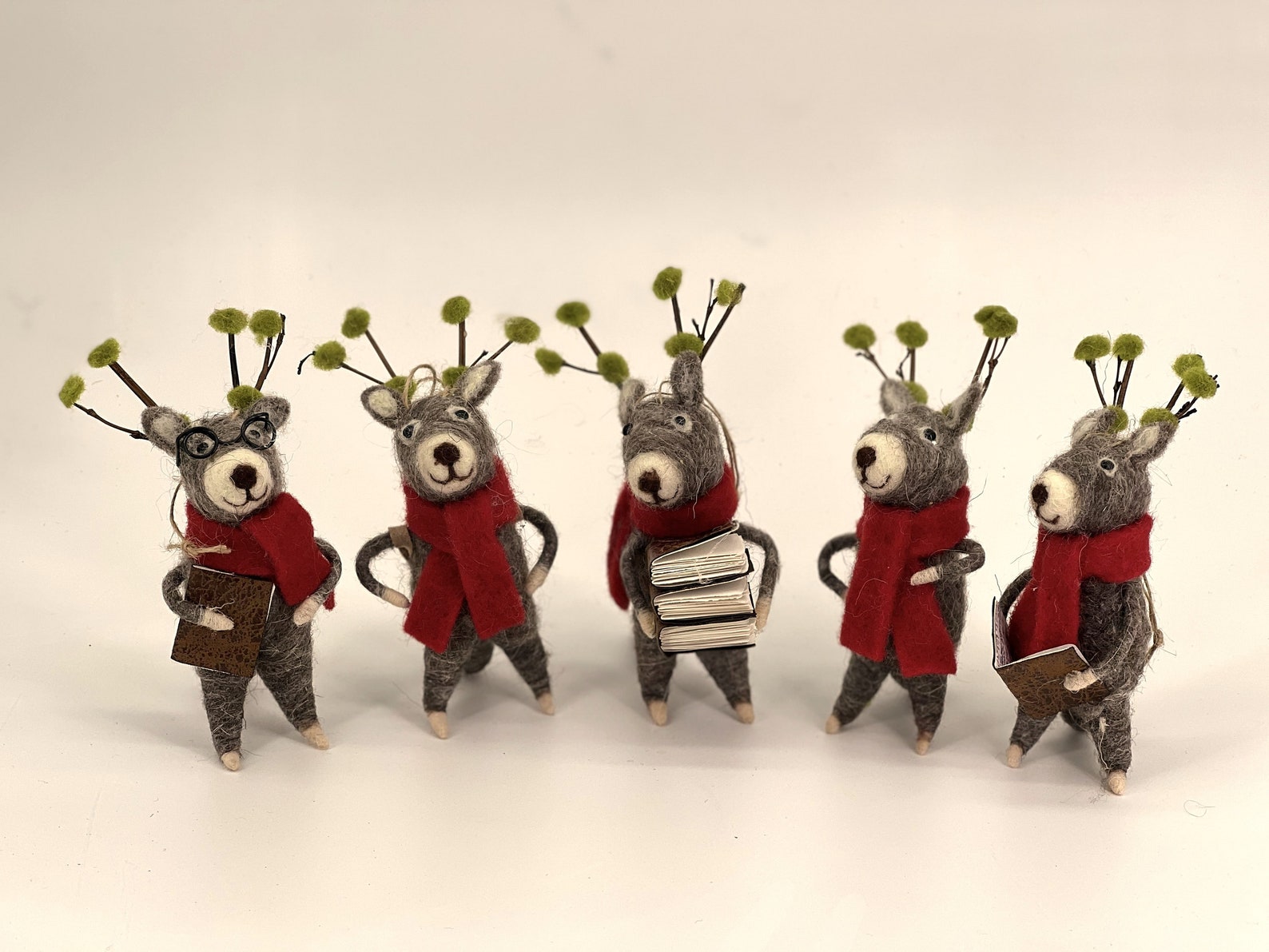 set of 5 caroling reindeers