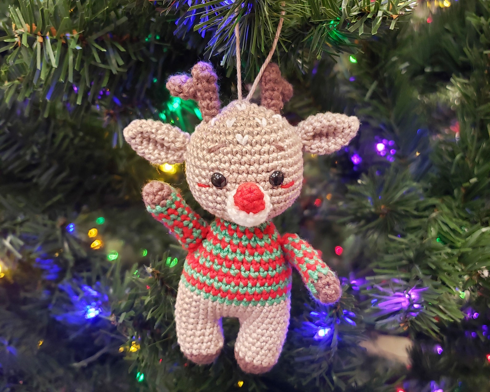 knitted reindeer ornament