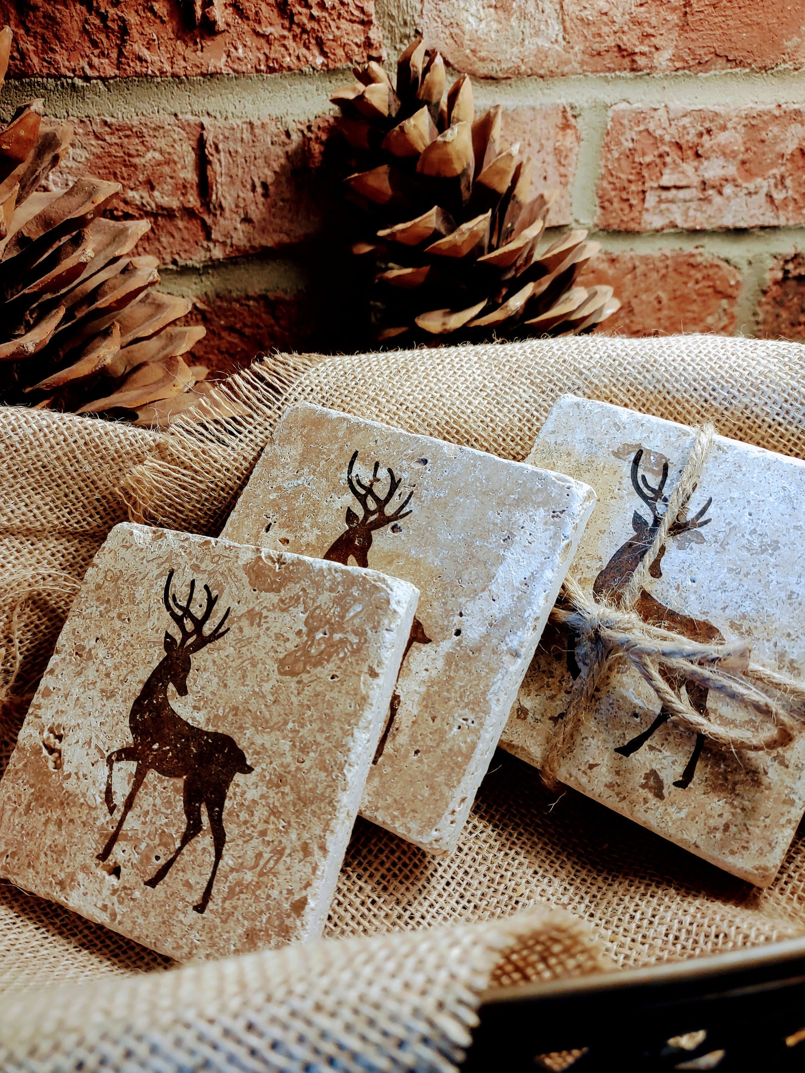 rustic reindeer coasters