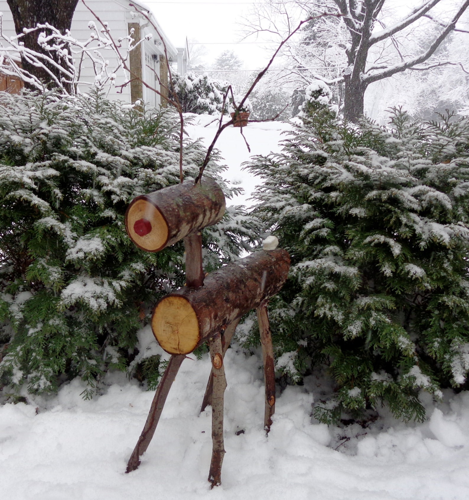 rustic log reindeer