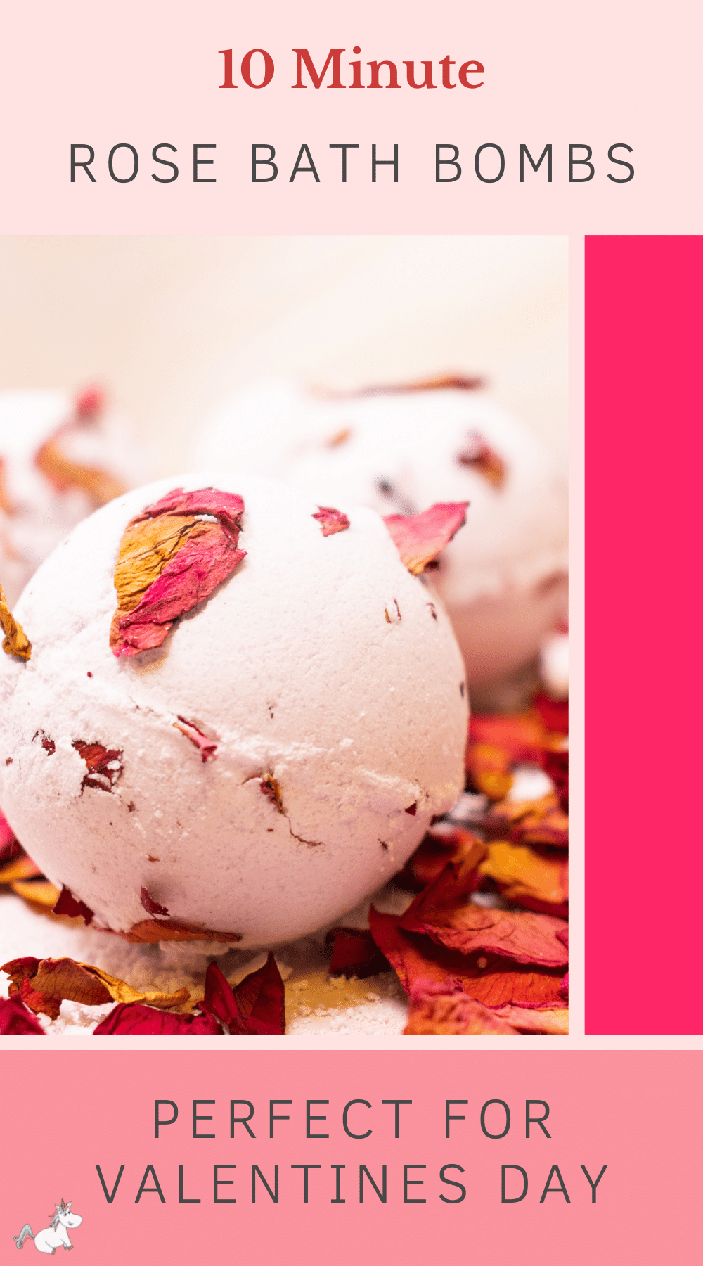 How To Make Rose Bath Bombs In Just 10 Minutes! These rose bath bombs are perfect for Valentine's day! Filled with dried rose petals and scented with rose essential oil, this bath bomb recipe will give you a real treat!