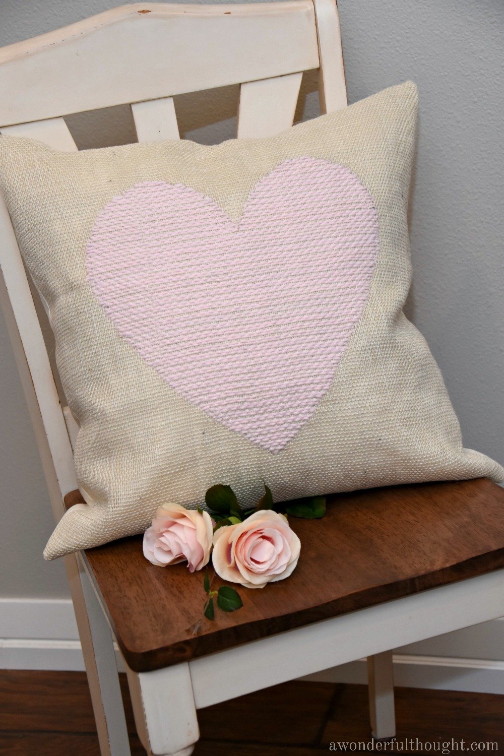 DIY woven heart shaped burlap pillow