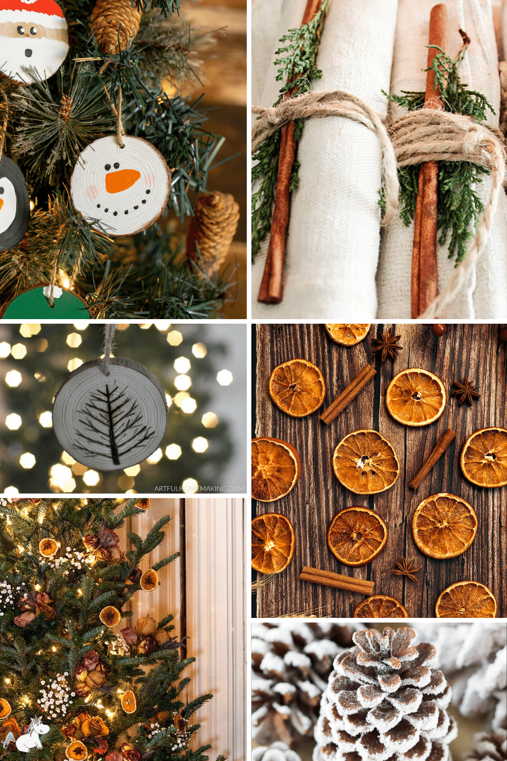 collage image of natural christmas decorations
