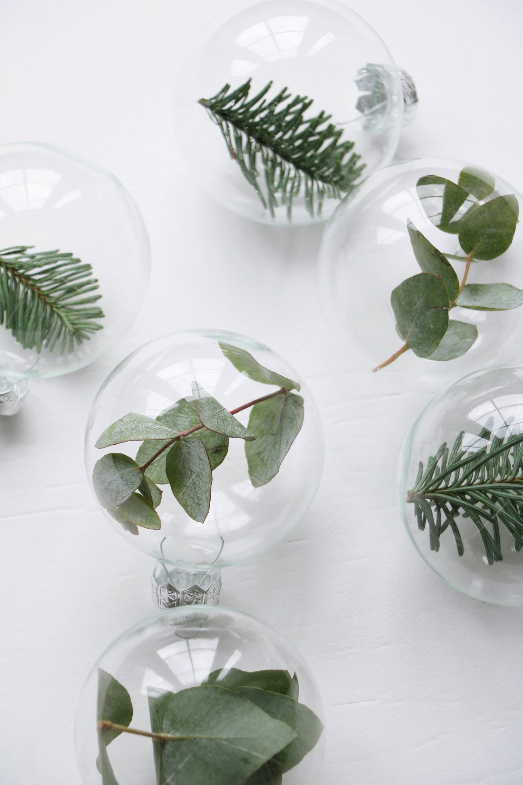 DIY greenery filled natural christmas ornaments