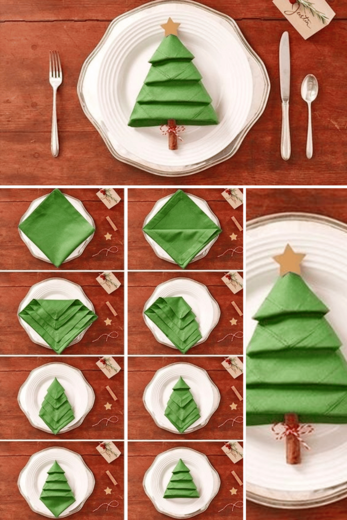 Step By Step photos on making an easy Christmas tree napkin