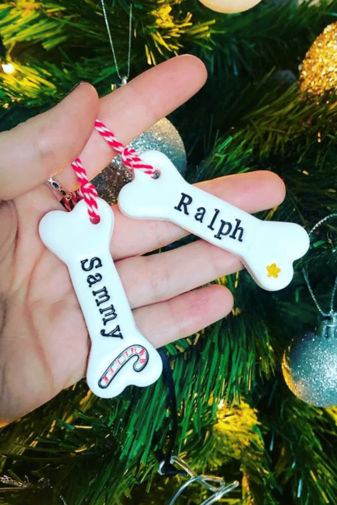 Personalised dog bone tree ornaments