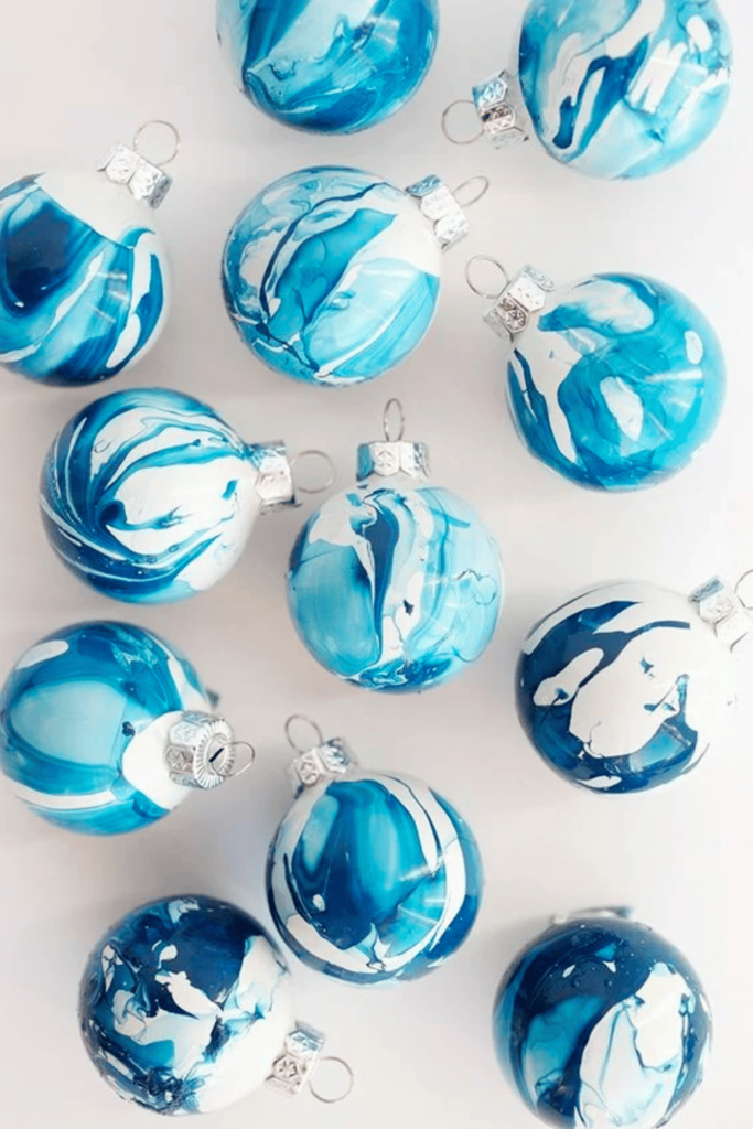 Blue & White Marbled Ornaments