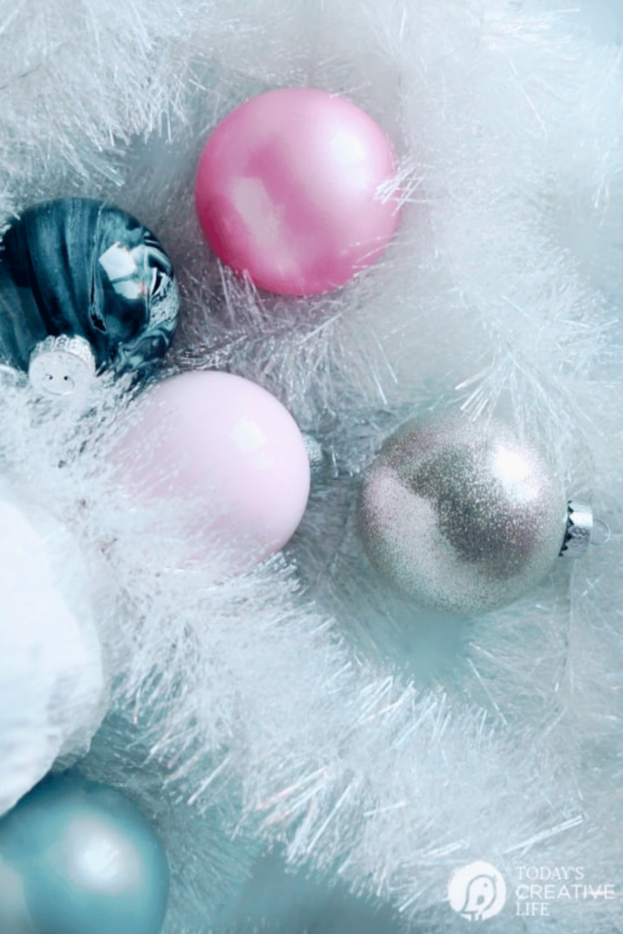 White, pink and silver painted ornaments