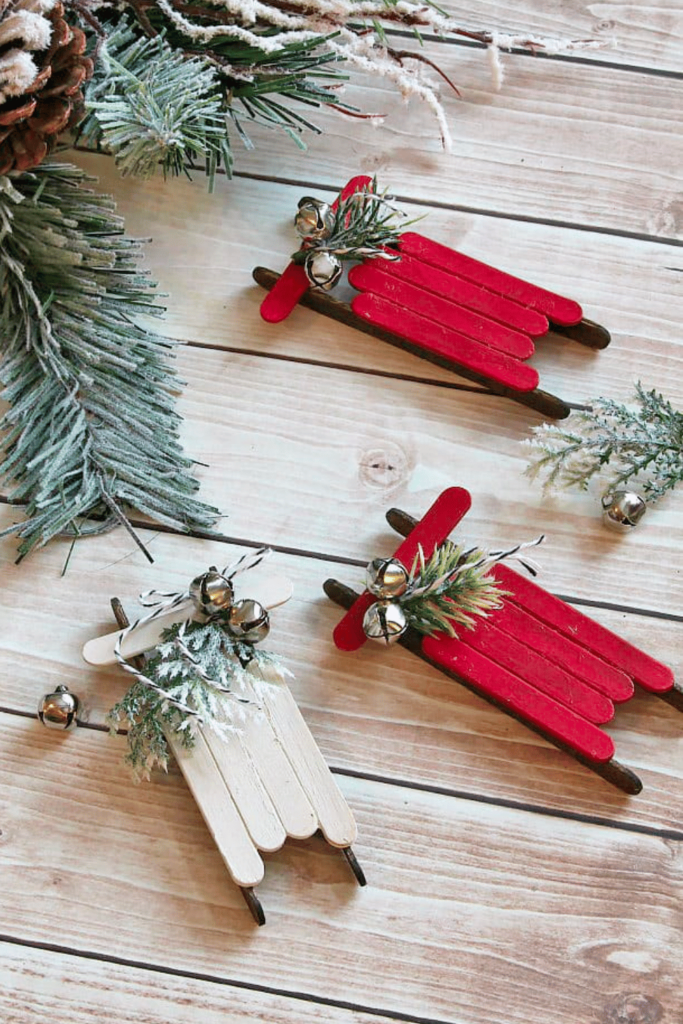 Sleigh made with popsicle sticks and bells