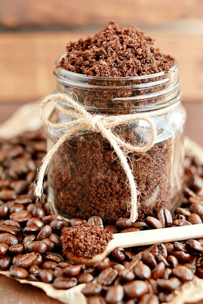 Jar overflowing with coffee bean body scrub