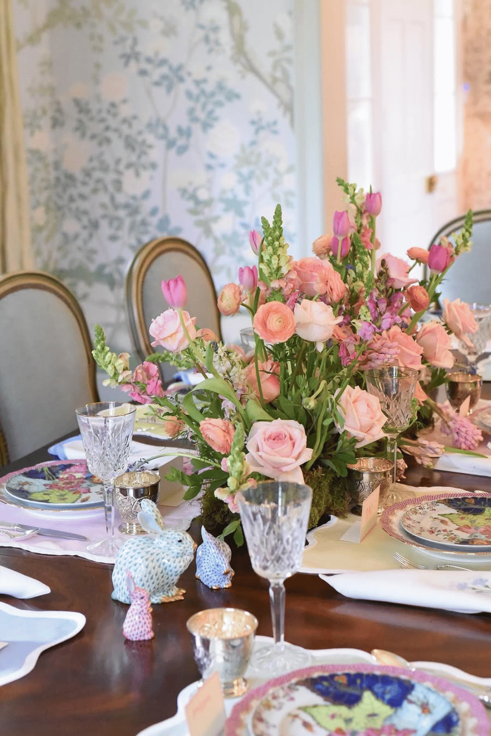 soft pastel garden party centerpiece