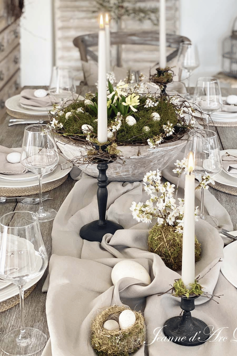 moss and candle woodland tablescape