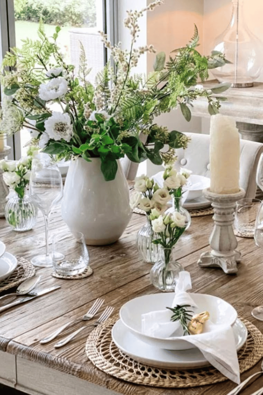 elegant white and green spring tablescape