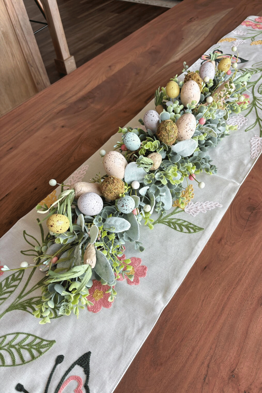 easter egg and greenery table runner