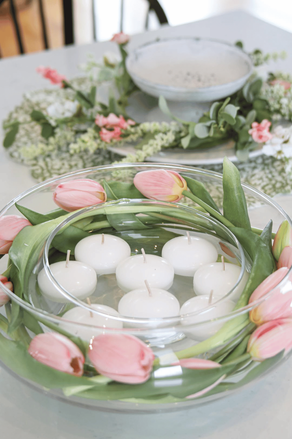 floating tulip and candle centerpiece
