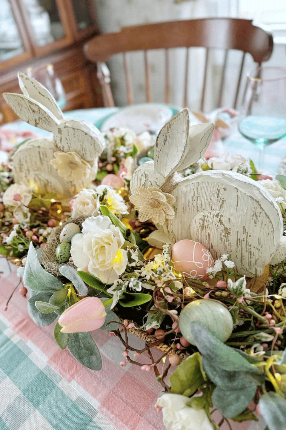 vintage bunny and pastel flower runner