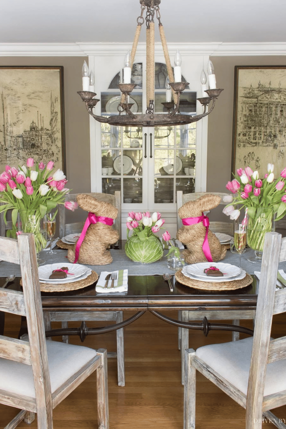 twine bunny and tulip tablescape