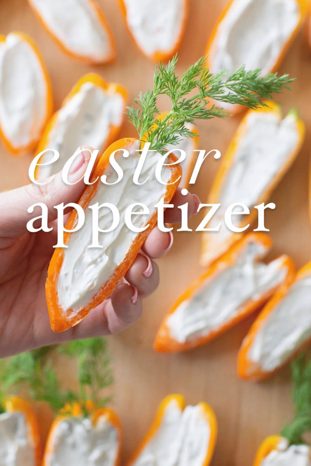 These mini carrot cream cheese stuffed peppers are a nutritious and festive Easter finger food... easy to grab and full of flavor!