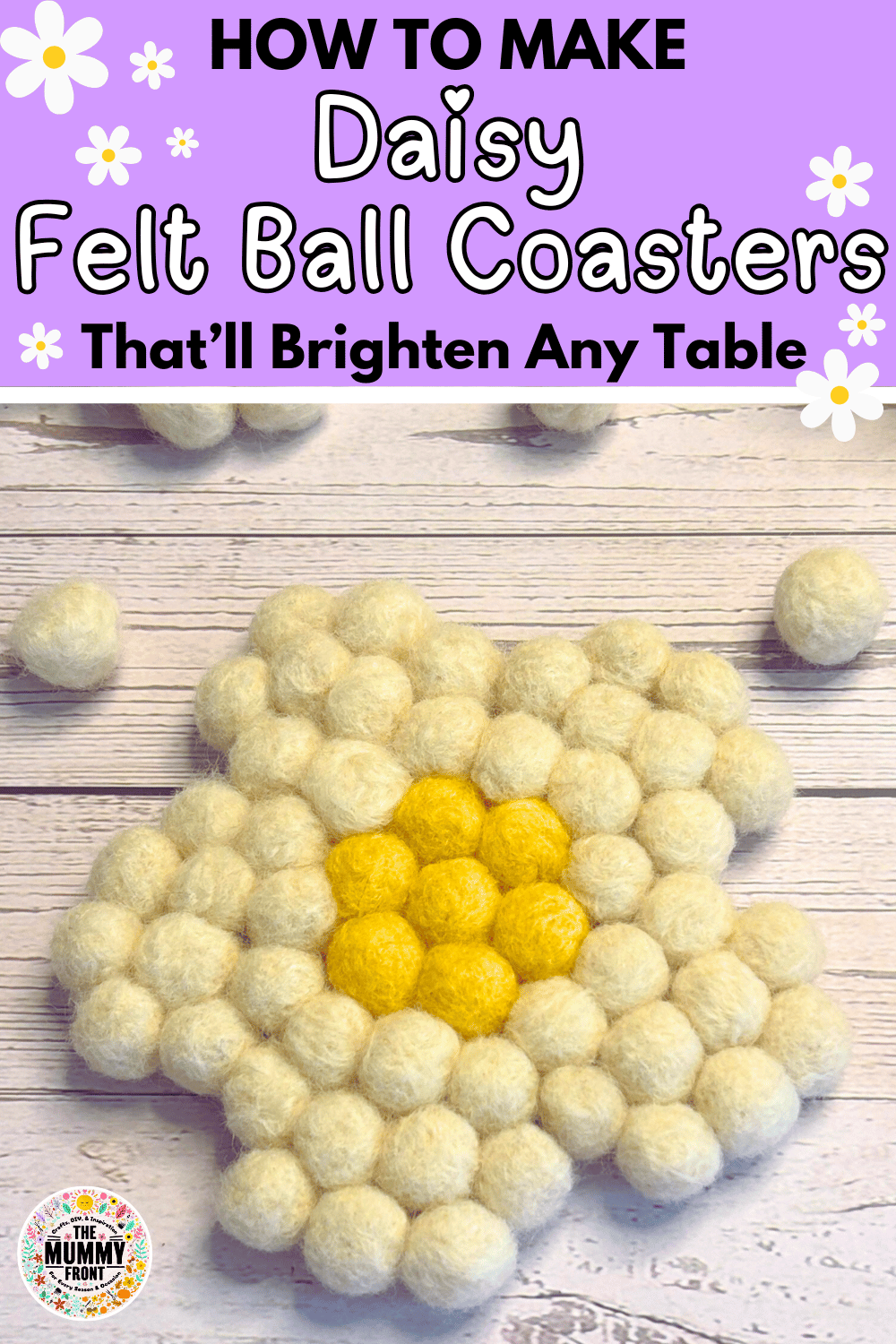 Add a fresh and fun touch to your home with these DIY Felt Daisy Coasters! This easy spring craft is perfect for creative afternoons and makes a beautiful handmade gift. Whether you love felt ball crafts, pom pom coasters, or spring flower projects, this tutorial is a must-try. Great for beginners, teens, and adults alike... get ready to fall in love with one of the cutest spring crafts around!
