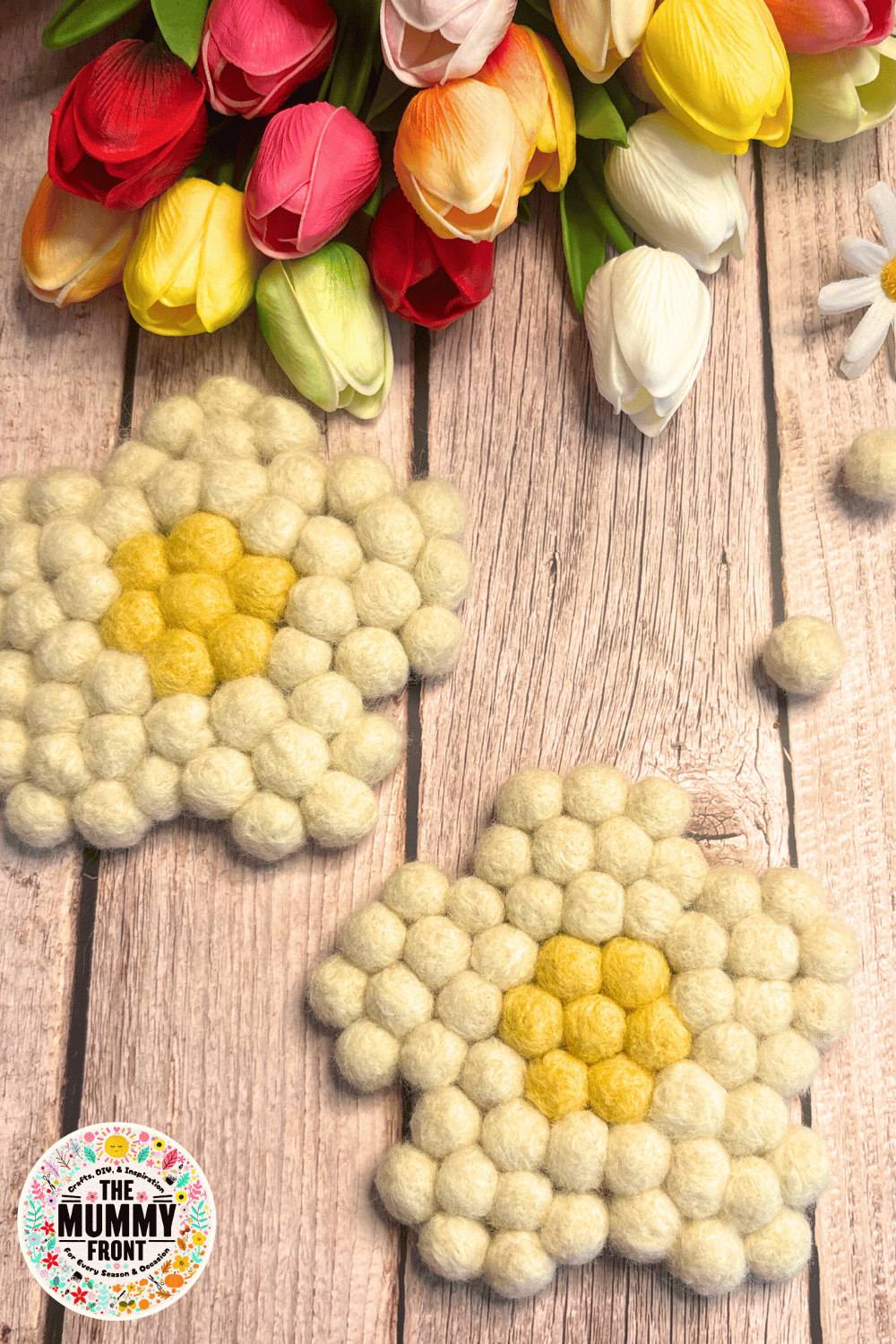 Add a fresh and fun touch to your home with these DIY Felt Daisy Coasters! This easy spring craft is perfect for creative afternoons and makes a beautiful handmade gift. Whether you love felt ball crafts, pom pom coasters, or spring flower projects, this tutorial is a must-try. Great for beginners, teens, and adults alike... get ready to fall in love with one of the cutest spring crafts around!