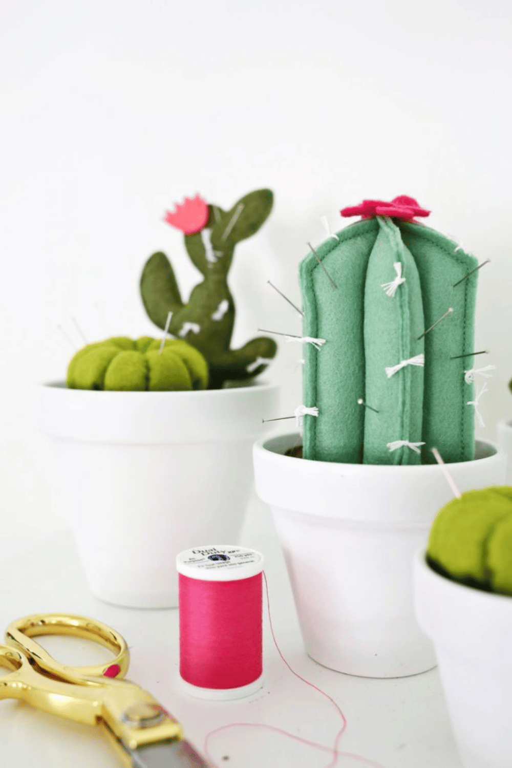DIY cactus pincushion made with felt and mini terracotta pot