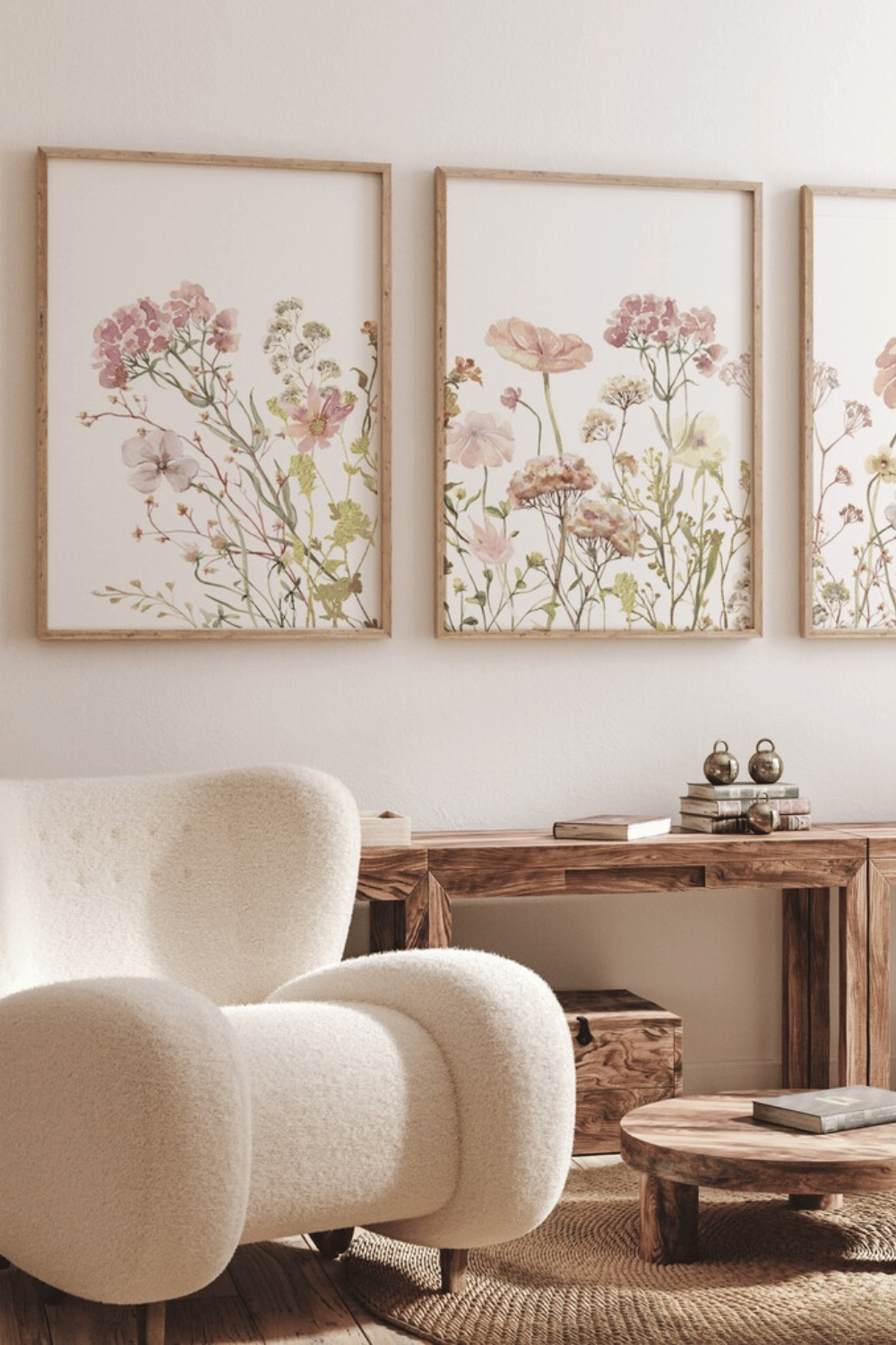 Boho wall art print with earthy colors and botanical shapes