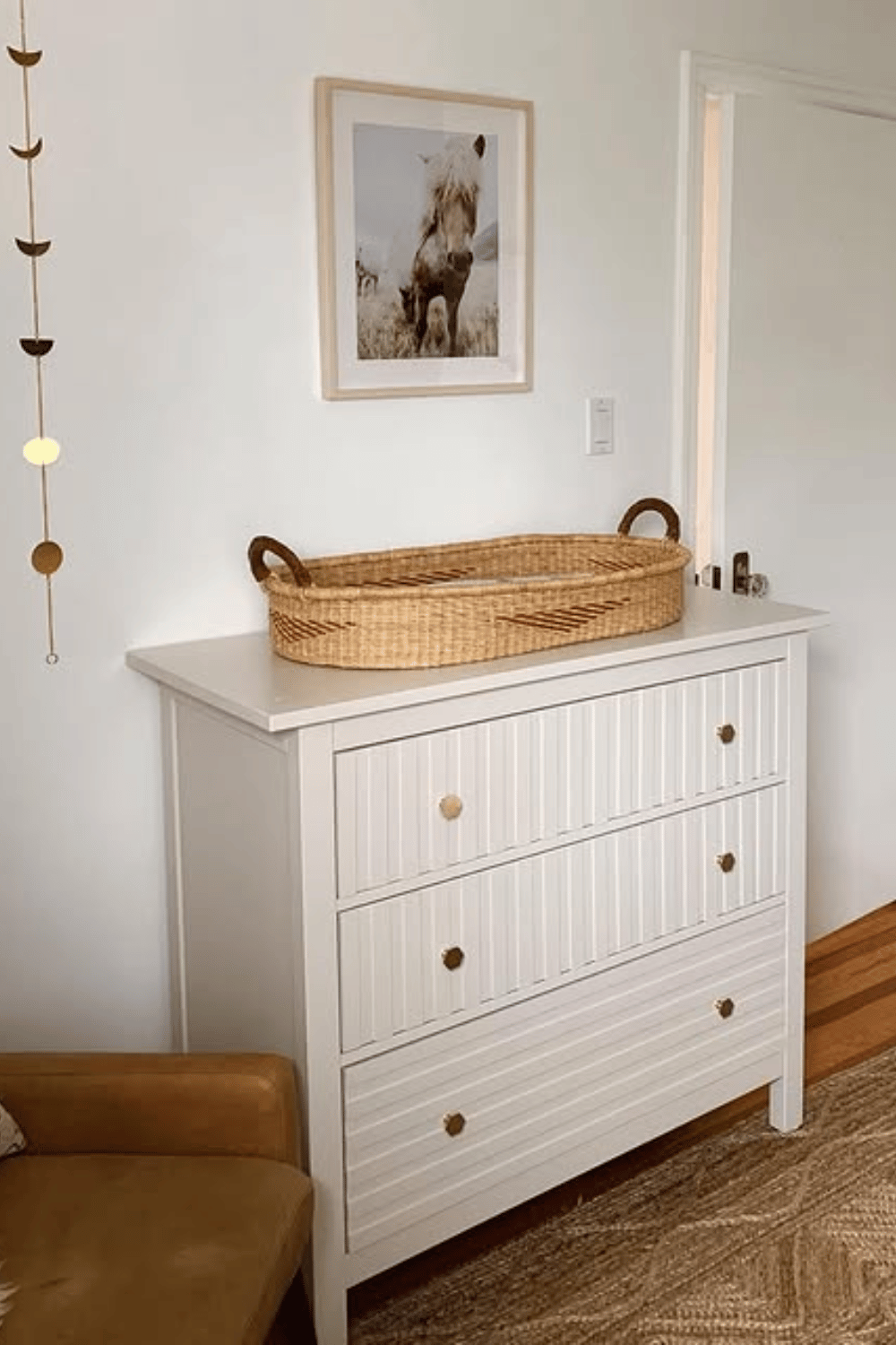 Ikea Hemnes dresser makeover with wood slats and brass knobs budget friendly furniture update