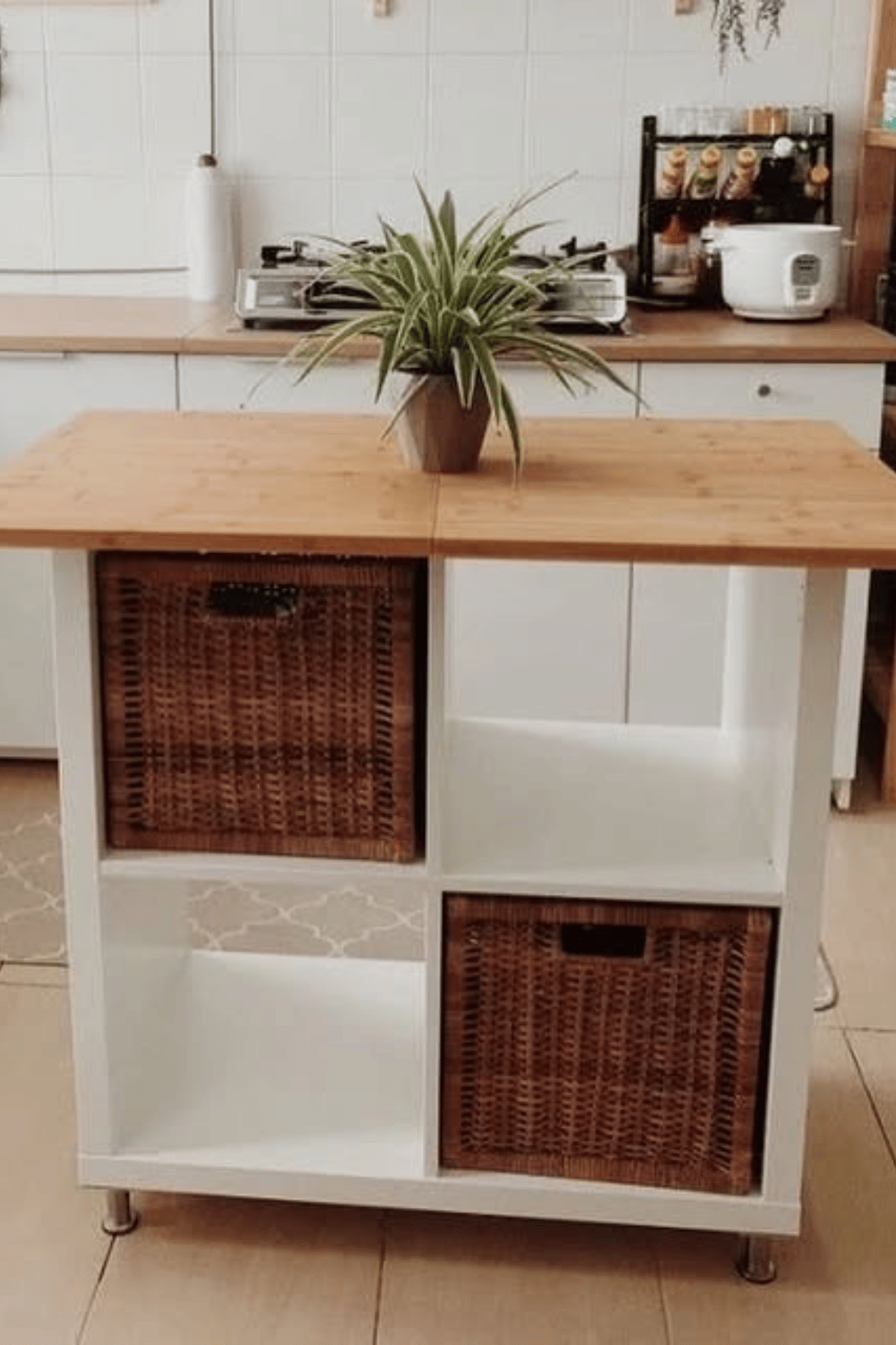 Compact kitchen island made with Ikea Kallax functional DIY furniture hack